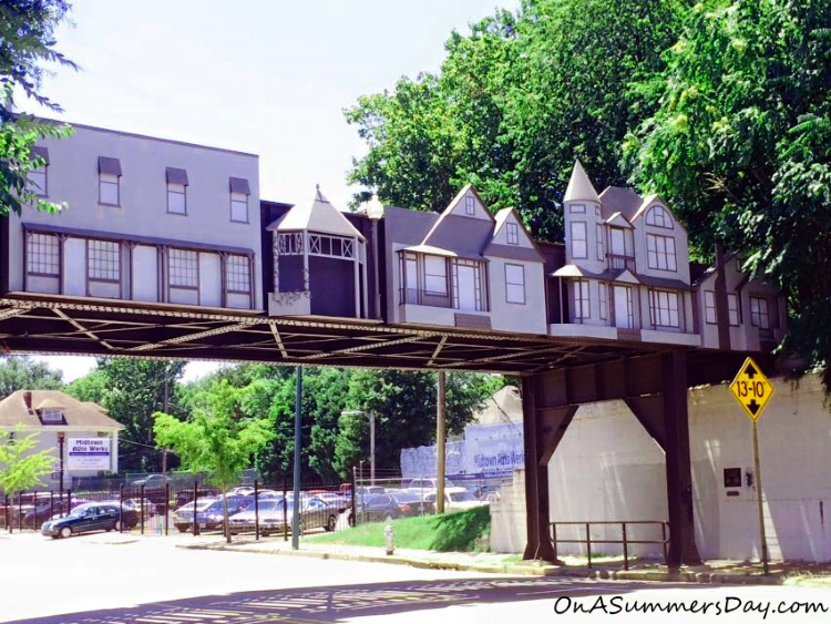 Train trestle painted to look like houses