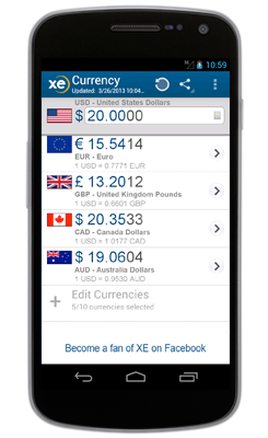 XE Currency app for smartphones